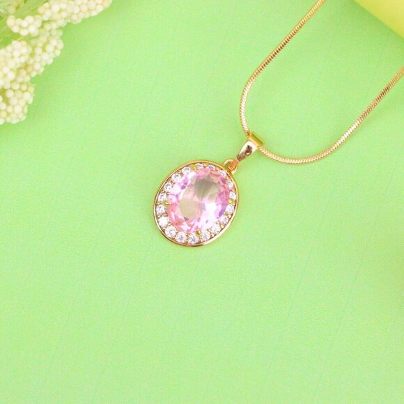 "Oval Pink Pendant with Crystal Accents in Rose Gold-Plated Setting, XPPT1620 - Picture 10 of 13